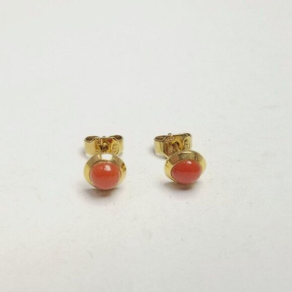 Vintage Sterling Silver Gold Overlay Orange Cabochon Stud Earrings, Small Estate - Picture 6 of 7
